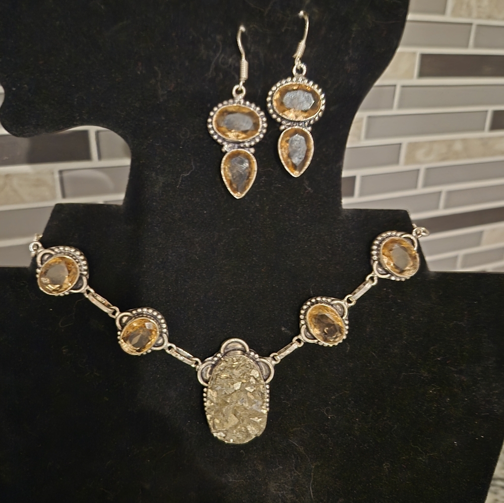 Elegant Apache Pyrite Morganite Necklace Set